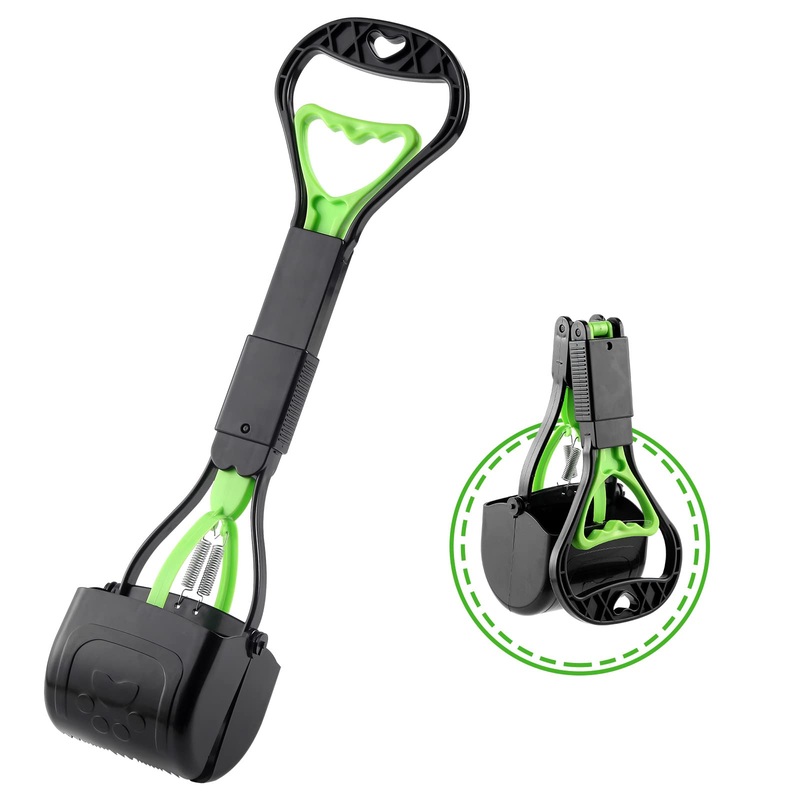 17.7” Pooper Scooper for Dogs, Long Handle Poop Scoop for One-Hand Opertating, Portable Dog Poop Pick Up Tool, Easy to Use on Grass, Dirt, Gravel – Green