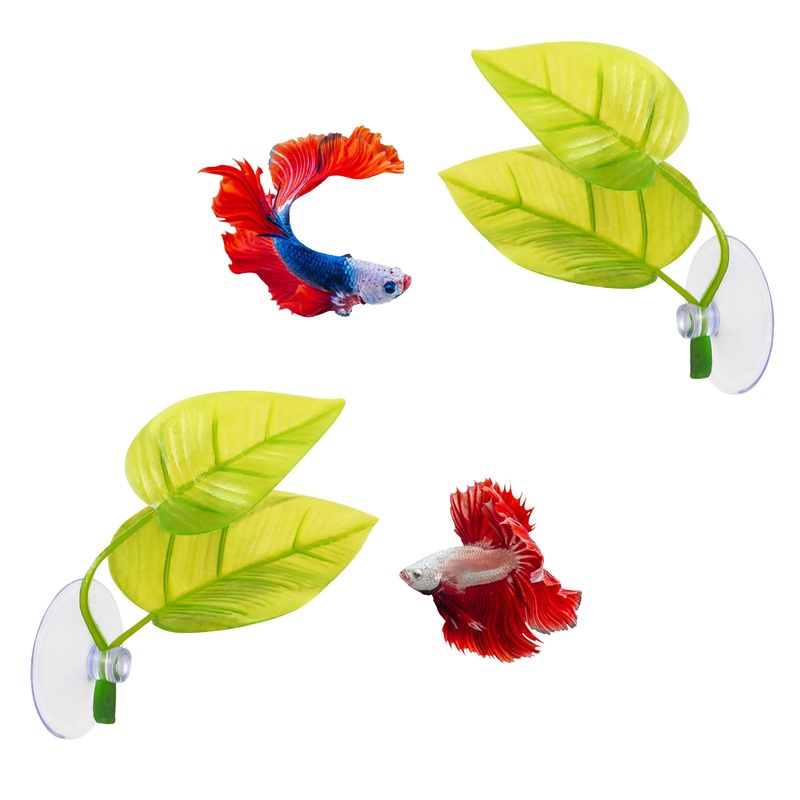 2Pcs Betta Hammock, Betta Fish Leaf Pad with Suction Cup Small Aquarium Artificial Plants Breeding Resting Bed Betta Bed Leaf Hammock Tank Decorations for Guppies, Betta fish, swordtail fish