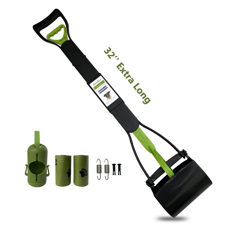 32″ Pooper Scooper for Large Medium Small Dogs with Bag Attachment, Extra Long Handle Heavy Duty with 30 Dog Poop Bags & 1 Dispenser Poop Scoop, Foldable Dog Poop Picker Upper for Yard