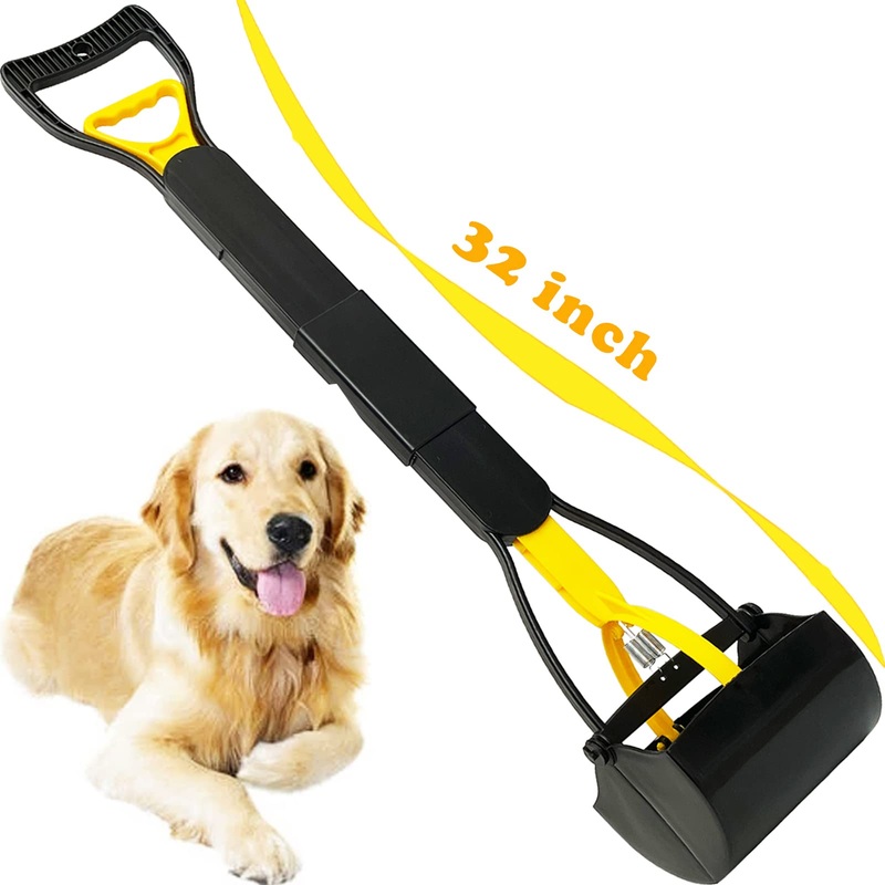 32 Tall Pooper Scooper, Large Pooper Scooper for Dogs Heavy Duty, Dog Pooper Scooper with Long Handle & High Strength Durable Spring, Foldable Dog Poop Pick Up 32-inch