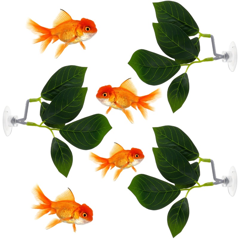 3pcs Fish Tank Decor, Betta Leaf Aquarium Dcor Accessories Simulating Natural Habitat for Betta Fish Playing, Spawning, Breeding, Resting Bed with Plastic Suction Cup, Fish Tank Aquarium Accessories