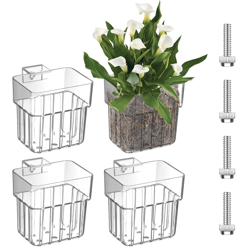 4 Pcs Aquarium Plant Holder,Hanging Fish Tank Plant Pot Aquarium Planter Cups,Suitable for Fish Tank Scene Arrangement of a Variety of Plants Hydroponics