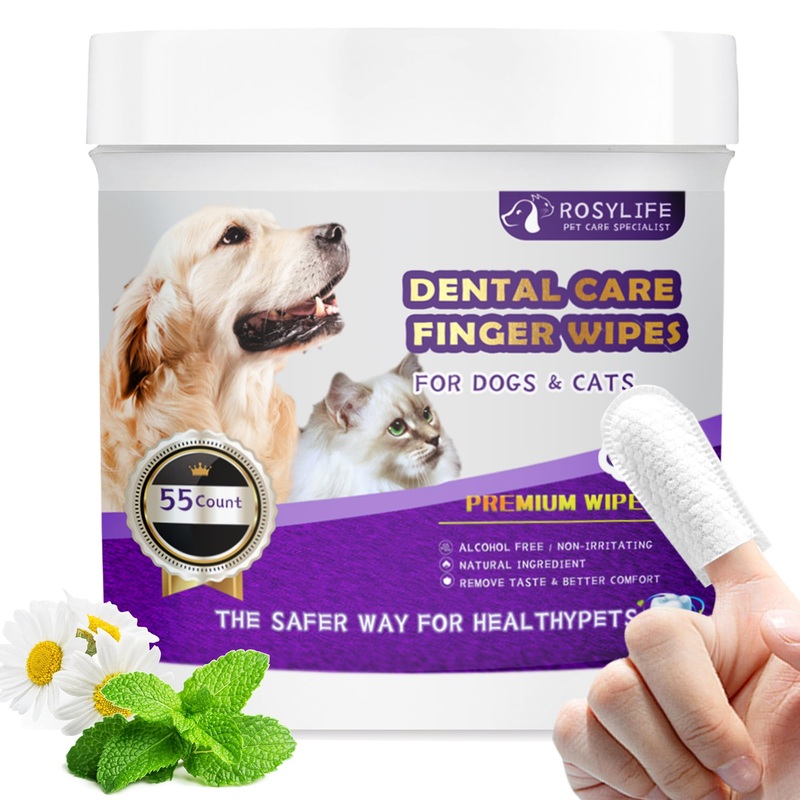 55 Counts PET Teeth Cleaning Wipes for Dogs & Cats,Dog Dental Wipes for Reducing Plaque & Tartar, Gentle Dental and Gum Care Finger Pet Wipes (55PCS-Teeth Cleaning Wipes) 55PCS-Teeth Cleaning Wipes