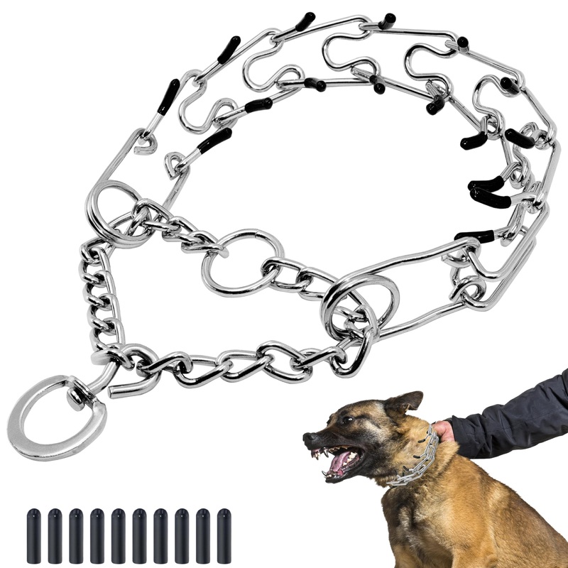 Adjustable Dog Collar, Pinch Collar for Dogs,Dog Training Collar for Small Medium Large Dogs,Metal Prong Collar with Comfort Rubber Tips (Large, 3.5mm, 21.6-Inch) Large ( 3.5mm, 21.6-Inch)