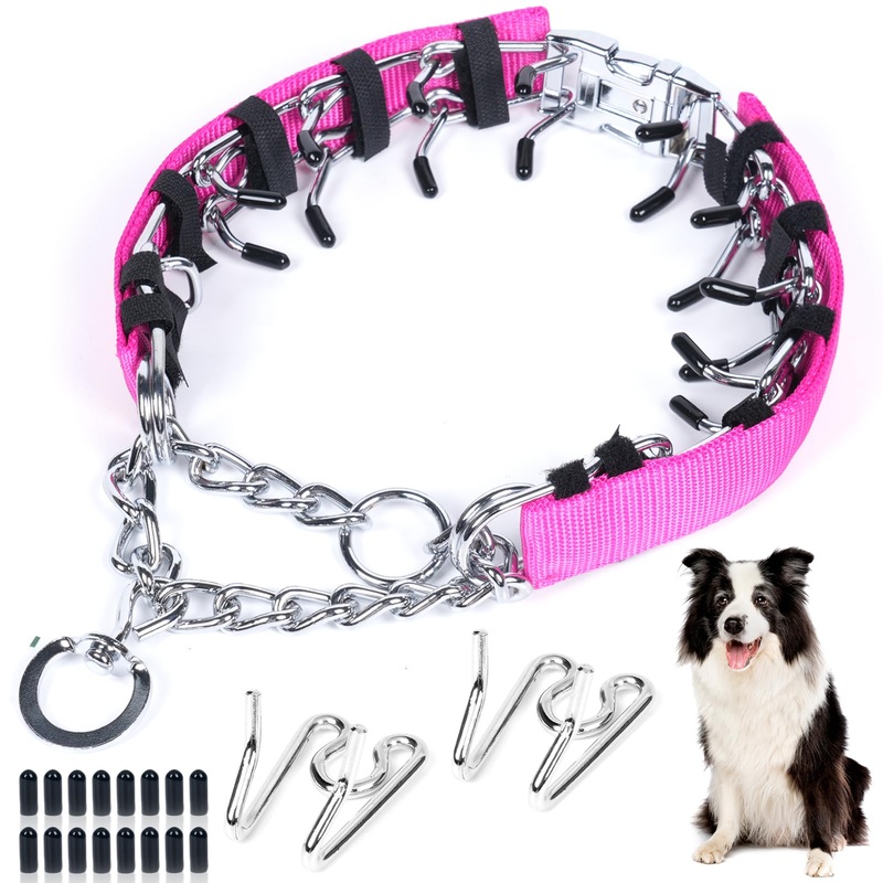 Adjustable Training Collar with Quick Release Buckle, No Pull Dog Collar with Removable Nylon Cover for Small Medium Large Dogs,Packed with Extra 2 Links,Pink,M Pink M/L(17-23″ Neck, 3.5mm)