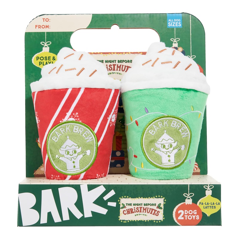 Barkbox BARK FA la la la Lattes Holiday Plush Toy  2-Part Squeaky & Crinkly Fun Dogs, Perfect for Play & Photo Ops