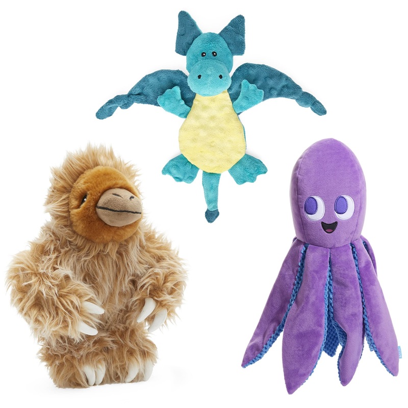 Barkbox Best of BarkBox Bundle  Squeaky Dog Toys  Plush Chew Toys  Puppy and Pet Toys for Medium and Large Dogs  Gordon The Sloth, Dingbert The Dragon, and Ollie The Octopus Best of Barkbox (Large)