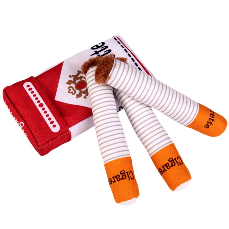 Cigarette Dog Toy Cigarette Pack with 3 Pcs Giggly Cigarettes and Food-Hiding Pack Interactive Plush Dog Toys for Puppy Small and Medium Dogs