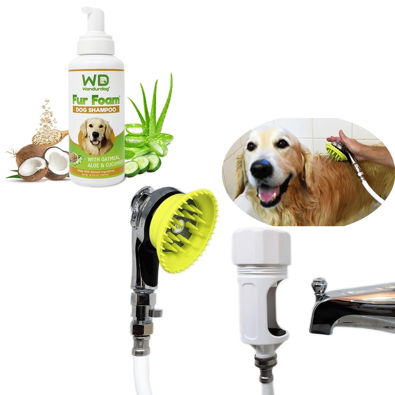 Deluxe Bathtub Spout Dog Wash Kit + Fur Foam Dog Shampoo