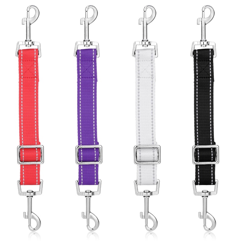 Dog Collar Safety Clip 4 Pcs Adjustable Prong Collar Safety Clip Pet Dog Double Ended Backup Clasp Leash Connector Reflective Nylon Collar Harness Connector for Dog Harness to Collar Safety Clip