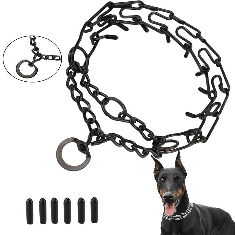 Dog Prong Collar Training Choke Chain Adjustable Pinch Collar Links with Comfort Rubber Tips and Quick Release Snap Buckle for Small Medium Large Dogs(Black-XL) XL-23.62 in4.0mm Black