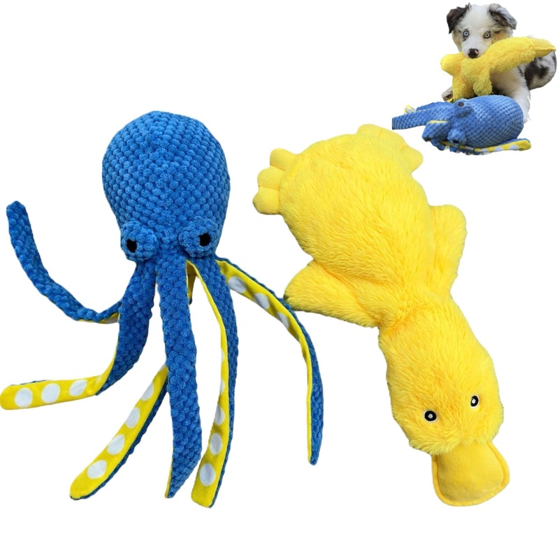 Duck and Octopus Dog Toys – Crinkle Dog Toy, Squeaky Dog Toy, Plush Dog Toy, No Stuffing Dog Toy, Interactive Boredom Busy Toy, Calming Cuddle Dog Toy, Puppy Play Toy – Large, Medium, Small Dog Gifts