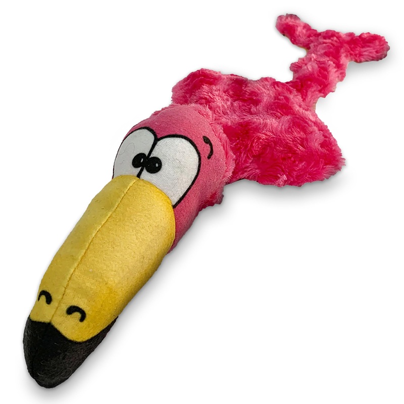 Flora The Flamingo  Durable Plush Dog Toy That Crinkles and is Made in USA from Pet-Safe, Machine-Washable Soft Minky Fleece Material with High Resistance to Wear, Tear, and Shrinkage One Size Flora the Flamingo