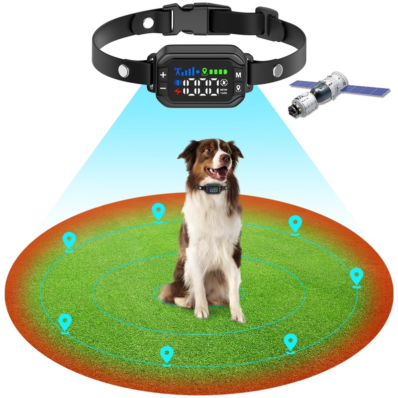 GPS Dog Collar Fence System,GPS Wireless Dog Fence,Electric Fence for Dogs,Wireless Dog Fence System,Electric Dog Fence with No Wire Circular Boundary & Rechargeable Collar Receiver,Outdoor Use Only
