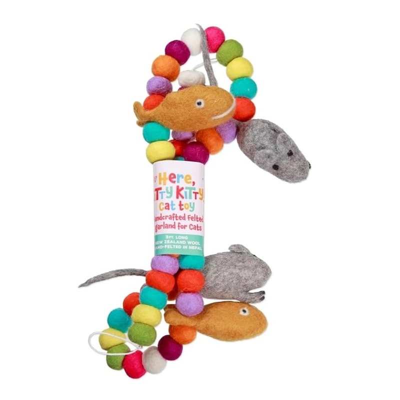 Here, Kitty Cat Toy Handcrafted Felted Garland for Cats – 3 Ft Long by Trader Joes  (Pack of 1)