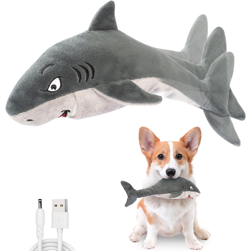 Interactive Dog Toys,Flopping Fish Dog Toys for Large/Medium/Small Dogs,Squeaky Plush Dog/Puppy Toys,Touch Activated Interactive Shark Dog Toy