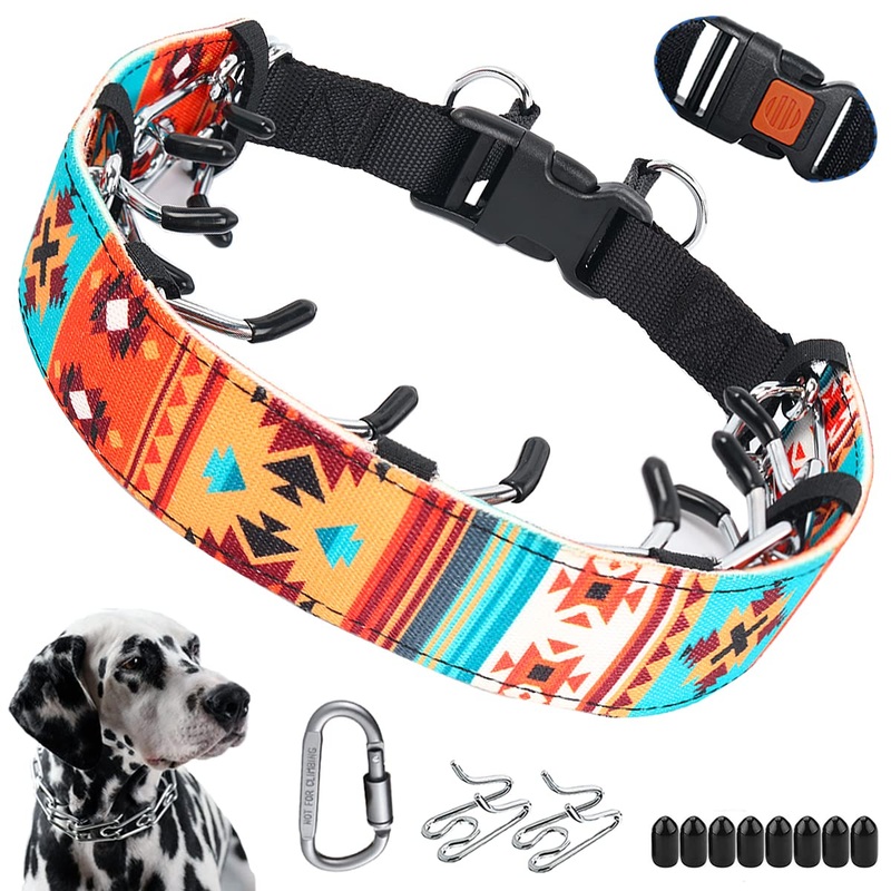 Mayerzon No Pull Dog Collar, Anti Pull Collars for Small Medium Large Dogs, Dog Training Collar with Printed Nylon Cover, Walking Collar with Carabiner and Adjustable Links Orange boho Medium,3mm,19.7-Inch,14-18″Neck