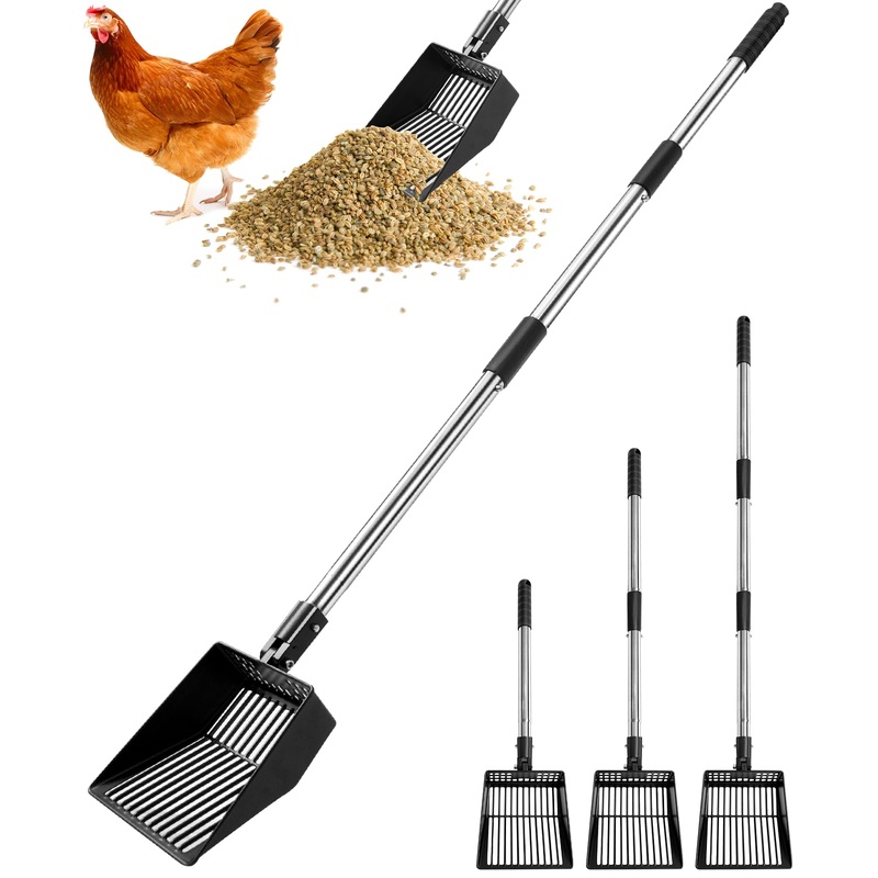 Metal Chicken Poop Scooper, Detachable Stainless Steel Long Handle Chicken Poop Scooper (21 to 39.5 Inch), Heavy Duty Sifting Shovel Chicken Accessories Cleaning Tools