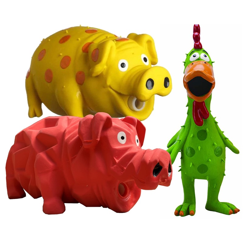 Multipet Latex Grunting Toy Bundle Color:Globken Chiken/Goblet Pig/Origami Pig Globken Chiken/Goblet Pig/Origami Pig