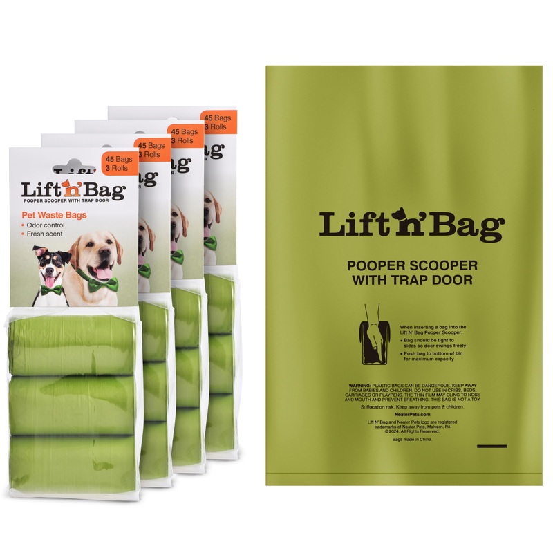 Neater Pets Lift N Bag Extra-Capacity Dog Poop Bags Rolls, 20% Thicker Leakproof Poop Bags for Dogs, Extra-Large Dog Pooper Scooper Refill Bags, 12 Rolls – 180 Count, Lavender Scent, 14.25 x 9.5