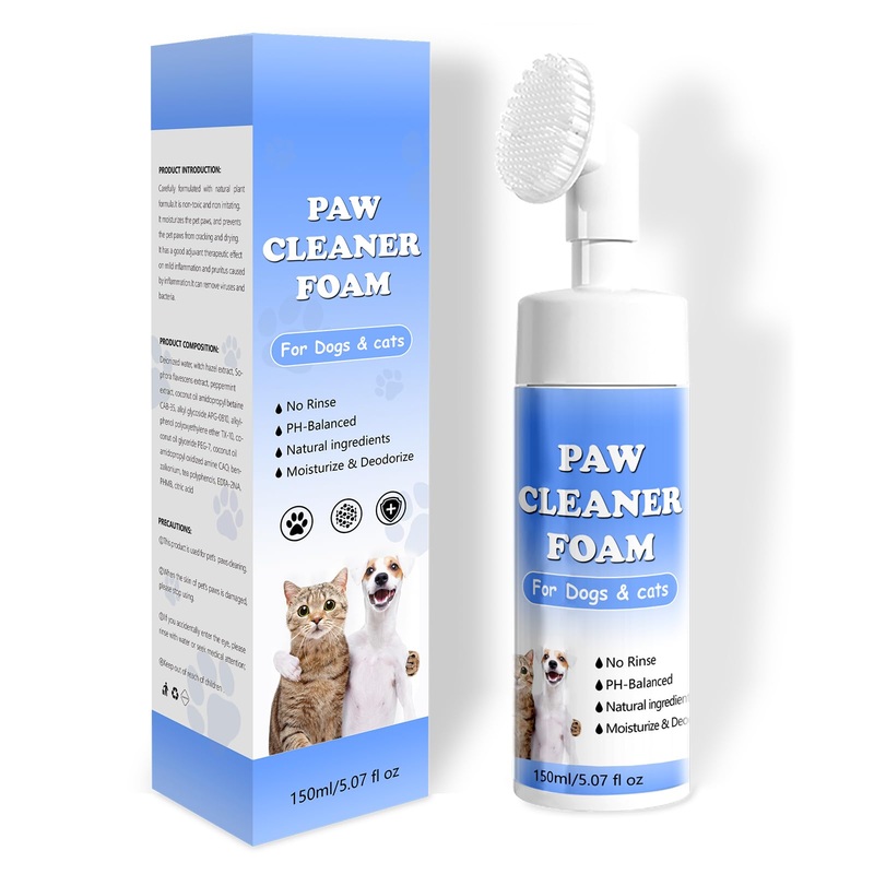 Paw Cleaner for Dogs Large and Small, No-Rinse Foaming Paw Cleanser, Waterless Cat and Dog Paws Cleaner Shampoo, Dog Paw Foot Washer with Silicone Scrubber (5.07 fl oz)