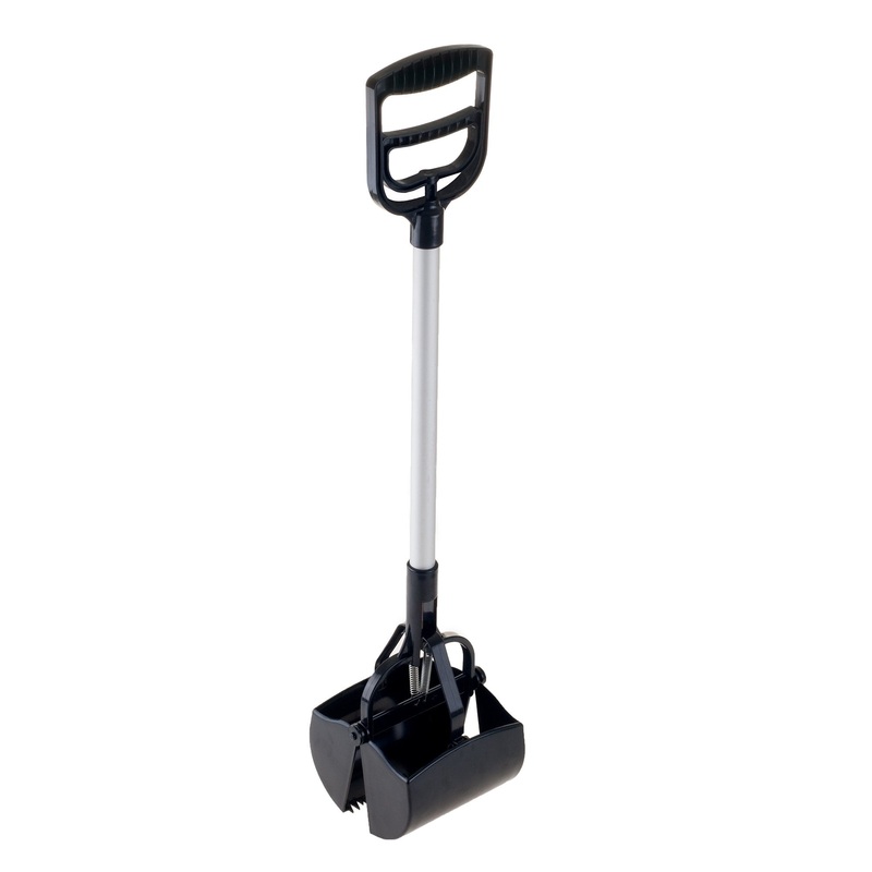 Pet Pooper Scooper – Plastic and Aluminum Cat and Dog Poop Grabber with Long Handle – Enables One-Handed Use on Concrete and Grass by PETMAKER (Black) Black