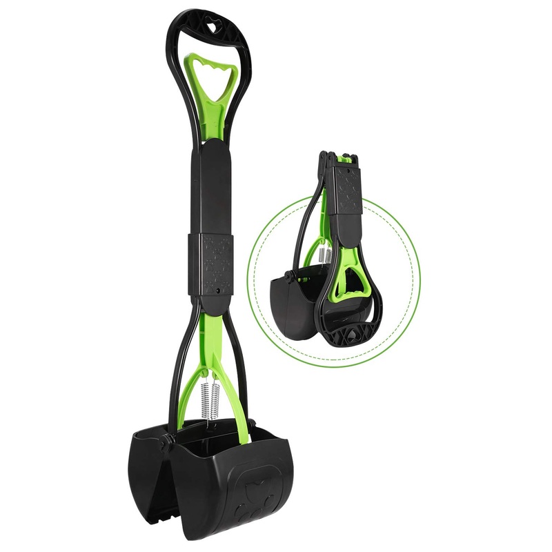 PPOGOO Non-Breakable Pet Pooper Scooper for Dogs and Cats with Long Handle High Strength Material and Durable Spring for Easy Grass and Gravel Pick Up Green