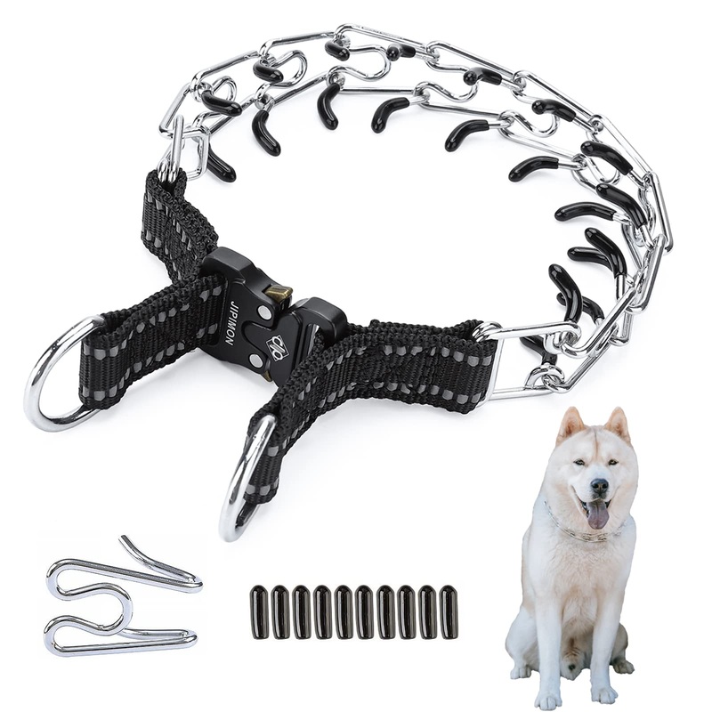 Prong Collar for Dogs Adjustable No Pull Dog Choke Pinch Training Collar with Comfortable Rubber Tip for Small Medium Large Dogs (Large, Black)