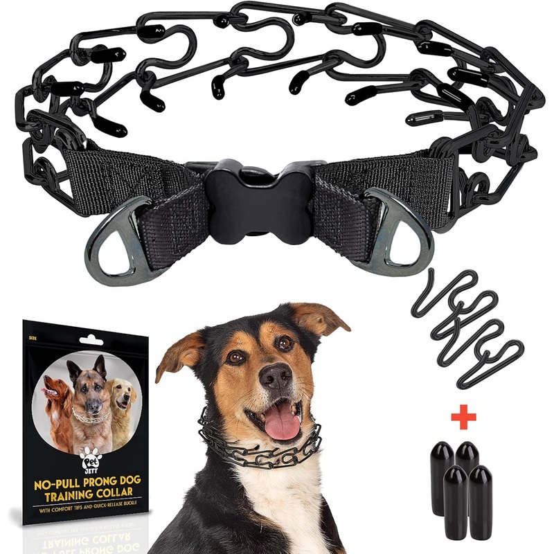 Prong Collar for Dogs – No Pull Choke Collar for Dogs, Pinch Collar for Dogs, Adjustable Quick Release Dog Training Collar for Small, Medium, Large Breed Sizes – Stainless Steel Metal Dog Choker Chain Full Black Medium: 16 – 18″ / 50 lbs