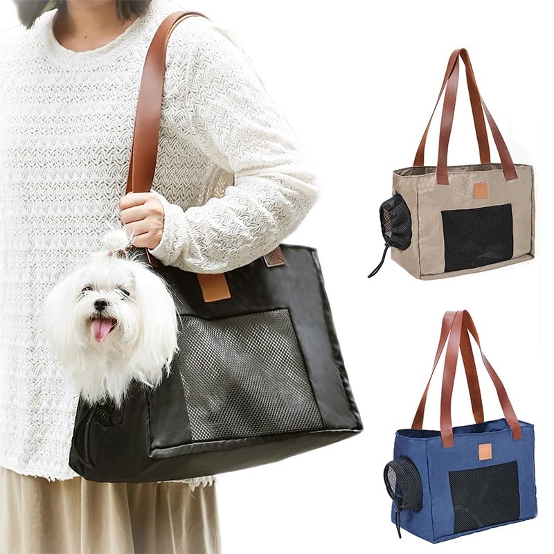Small Dog Carrier Bag, Soft-Sided Pet Carrier for Cats and Small Dogs, Portable Cat Carrier with Safety Leash, Breathable Mesh Design, Lightweight Tote with Enhanced Bottom Support (Black) Black