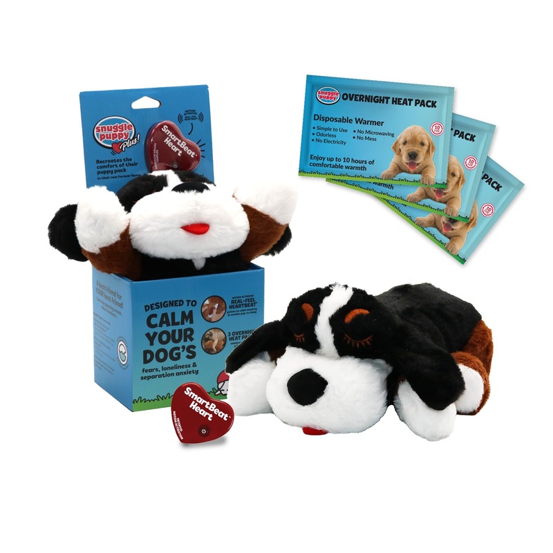 Snuggle Puppy Plus Dog Toys with 3 Heat Packs & New Motion Activated RealFeel Heartbeat. Puppy Toys for Anxiety Relief, Calming Aid, and Dog Comfort Toy for Behavioral Training. (Bernese) Bernese