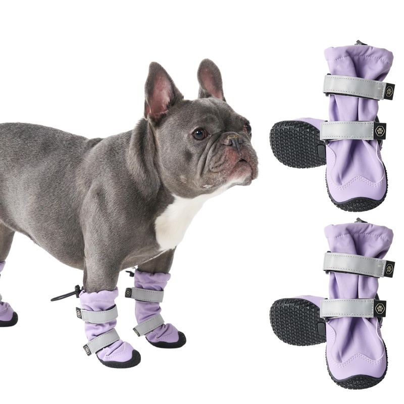 Spark Paws Water-Resistant Dog Boots for Medium Large Dogs, Anti-Slip Dog Shoe Booties Paw Protector for Rain Snow Hiking Reflective Straps 4PCS – Lilac, B B: 2.0″W | 23-33lbs