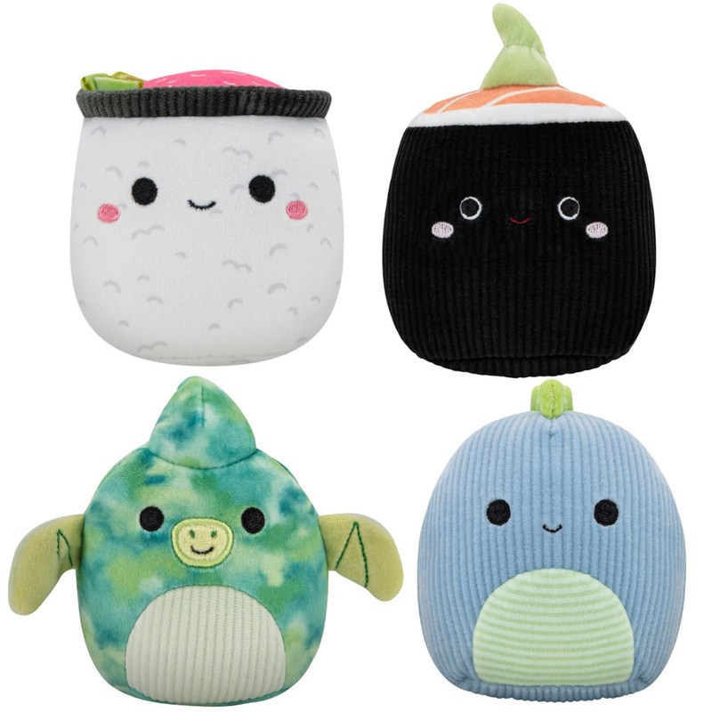 Squishmallows Original 3.5-Inch Dinosaurs and Sushi Dog Toy 4-Pack – Small Ultrasoft Official Plush Pet Toys – Amazon Exclusive Blue Dinosaurs and Sushi
