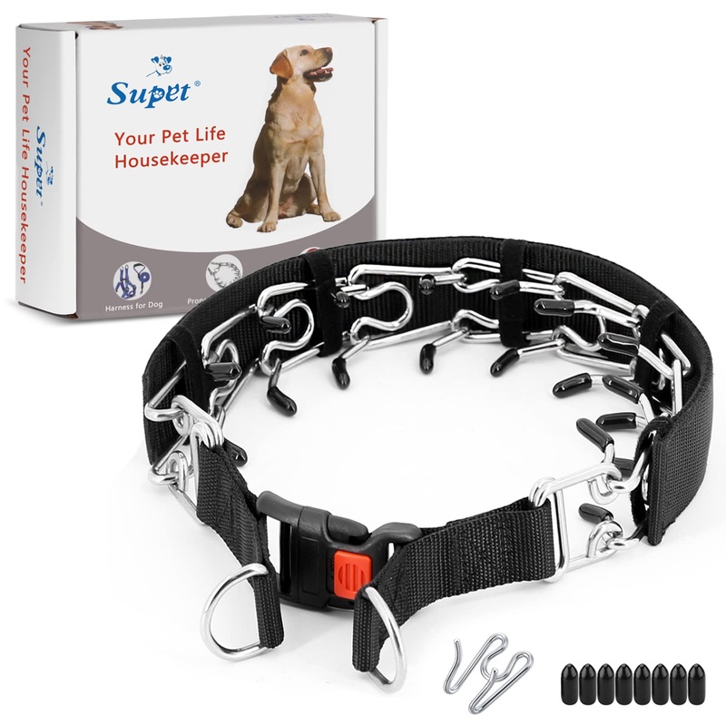 Supet Dog Prong Collar, Dog Choke Collar Adjustable Dog Pinch Collar with Quick Release Buckle/Nylon Cover for Small Medium Large Dogs Black M (Neck:16”-18” Weight Around:50 lbs)