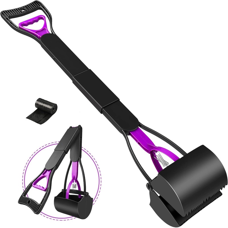UPSKY 32” Pooper Scooper for Large Small Dogs, Long Handle Dog Poop Scooper with Waste Bags, Portable Dog Poop Pick Up Tool, Folding Poop Scoop for Yard, Grass, Dirt, Gravel 1.Purple