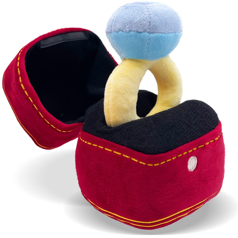 Valentines Day Gifts Plush Ring Box, Dog Wedding Engagement Toy Love Ring Box Plush Diamond Oversized Funny Toy for Couple Engagement Wedding Marriage