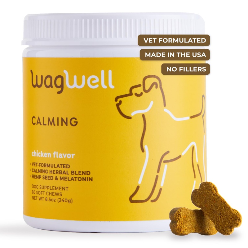 WagWell Calming Chews for Dogs  Vet-formulated Anxiety Relief for Dogs to Reduce Stressful Situations Like Travel or Fireworks  Separation Anxiety Relief for Dogs to Ease Stress & Promote Relaxation