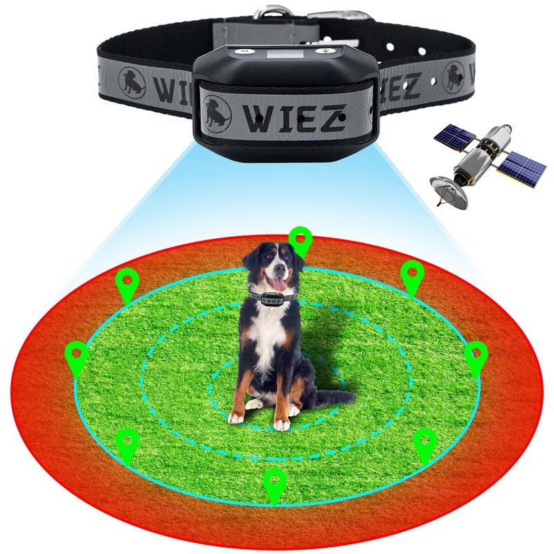 WIEZ GPS Wireless Dog Fence for Outdoor, Electric Dog Fence Collar for Most of Dogs Black