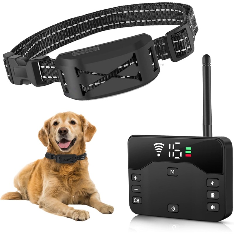 Wireless Dog Fence System,2 in 1 Electric Fence for Dogs Training Shock Collar with Remote Control,Perimeter Dog Collar No Wire Black