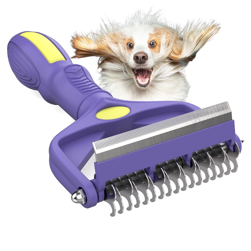 3 in 1 Upgraded Dematting Brush for Pets – Undercoat Deshedding Rake for Dogs and Cats with Thick Hair, Pet Grooming Rake 3 SIDES(3 IN 1) PURPLE