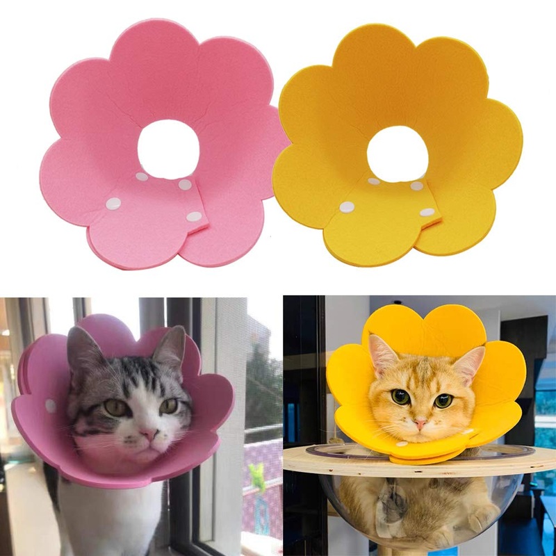 Adjustable Cat Recovery Collar – Cute Flower Neck Cat Cones After Surgery, Set of 2 Cat E Collar, Surgery Recovery Elizabethan Collars for Kitten and Cats S Size (2 pcs) Small Yellow+Pink