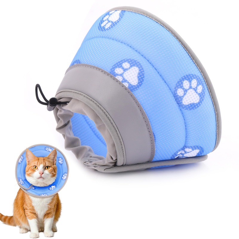 Cat Cone Collar Soft to Stop Licking After Surgery Cat Recovery Collar for Small Large Cats Adjustable Elizabethan Collar Blue S(Neck 5″-9″)