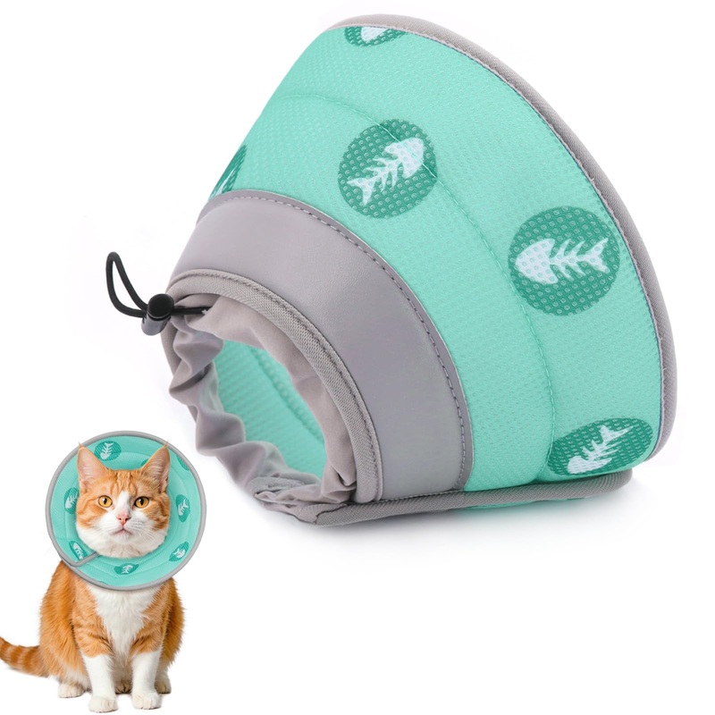 Cat Cone Collar Soft to Stop Licking After Surgery Cat Recovery Collar for Small Large Cats Adjustable Elizabethan Collar Green S(Neck 5″-9″)