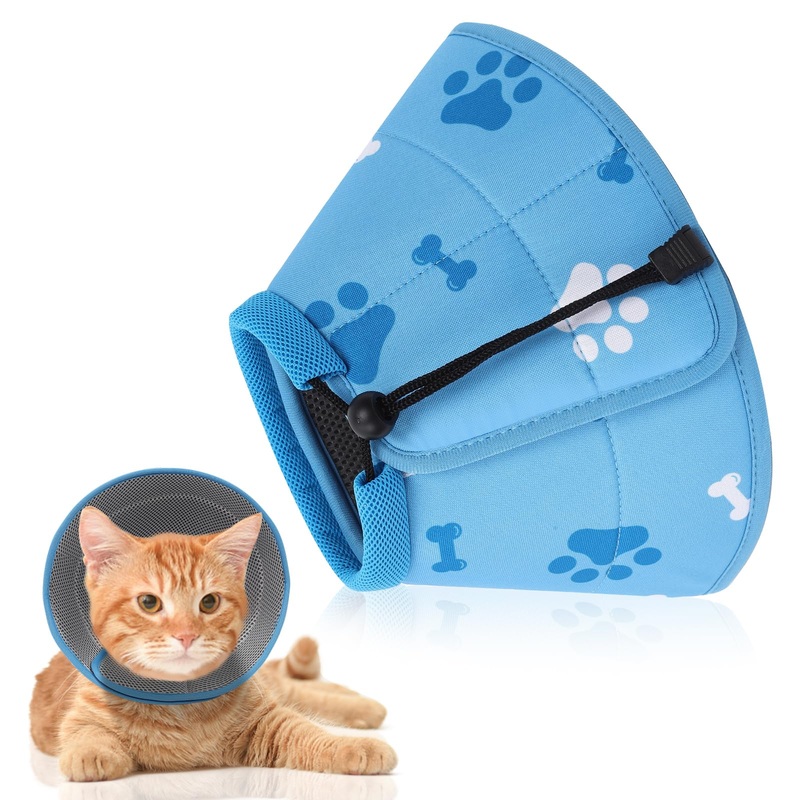 Cat Cone, Soft Cat Cone Collar to Stop Licking and Scratching, Cone for Cats After Surgery for Small Medium Large Cats, Adjustable Recovery Elizabethan Collar for Cats, Kittens, Rabbits(Blue,S) S-(Neck:8.25-10.25″) Blue