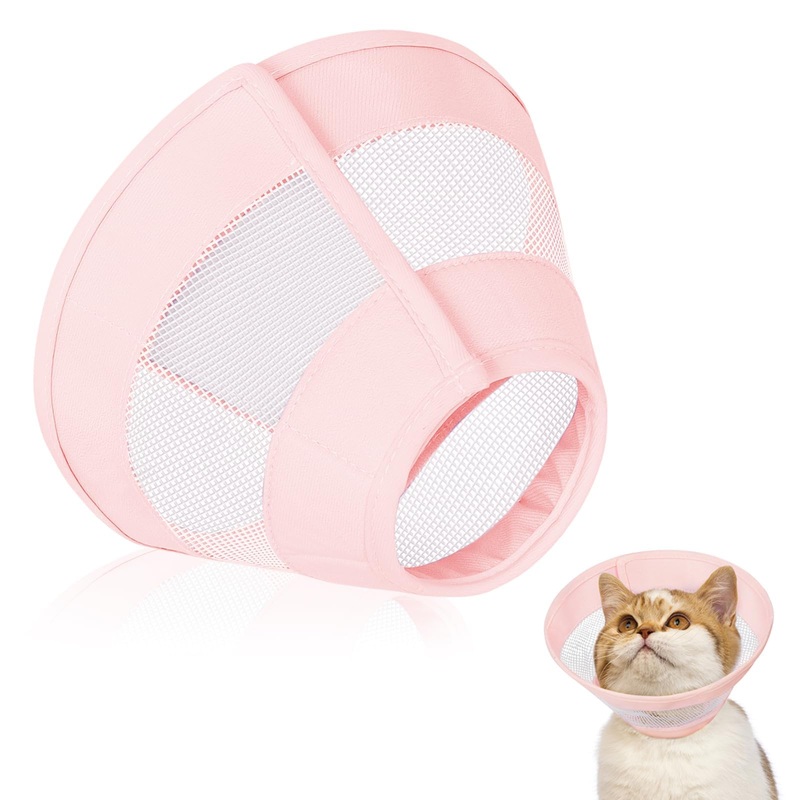 Cat Cone, Soft Cat Cone Collar to Stop Licking and Scratching Wounds, Adjustable E-Collar After Surgery for Cats, Mesh Recovery Elizabethan Collar for Cats, Kittens, Rabbits (Pink, M(Neck:6.75″-9″)) M(Neck:6.75″-9″) Pink