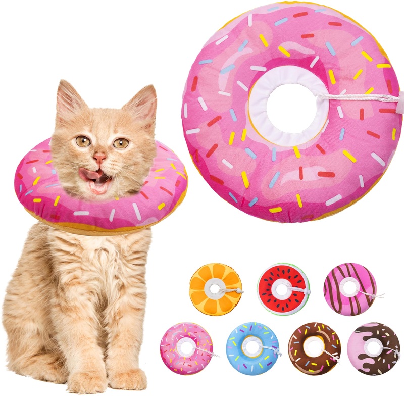 Cat Cone Soft Collar, Adjustable Cat Recovery Collar for Small Medium Large Cats, Cute Donut E Collar After Surgery, Anti-Lick Wound Healing Elizabethan Collar for Kittens (Donut Pink, Small) Donut Pink
