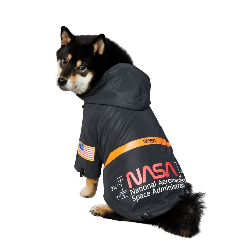 ChoChoCho NASA Dog Raincoats, Reflective Rain Jacket Water Proof, Dog NASA Costume, Dog Clothes, Pet Stylish Streetwear Outfit for Dogs Cat Puppy Small Medium Large (Black, 4XL) 4XL (Chest: 28”-32” / Suggest: 45-68 lbs) NASA-Black