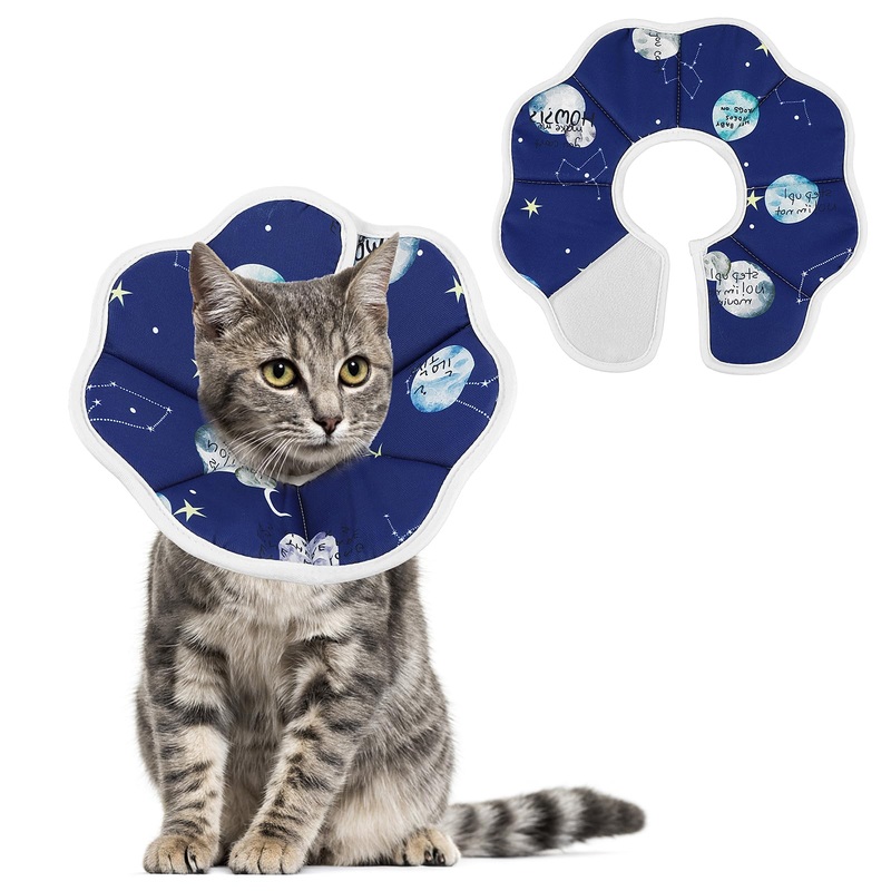 Cobee Soft Cat Cone Collar, Protective Cute Small Cat Recovery Collar Adjustable Fasteners Collars for Kittens Cats E-Collars After Surgery Wound Healing, Fit 6.3″-9″ Neck Circumference(Constellation) Constellation