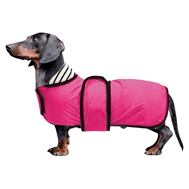 Dachshund Raincoat Waterproof, Perfect for Dachshund Sausage Weiner Long Back Breeds with Reflective Stripe Rain Coat for Dogs Great Coverage in Autumn Winter – Pink – S Small(Back: 14″-15″in)