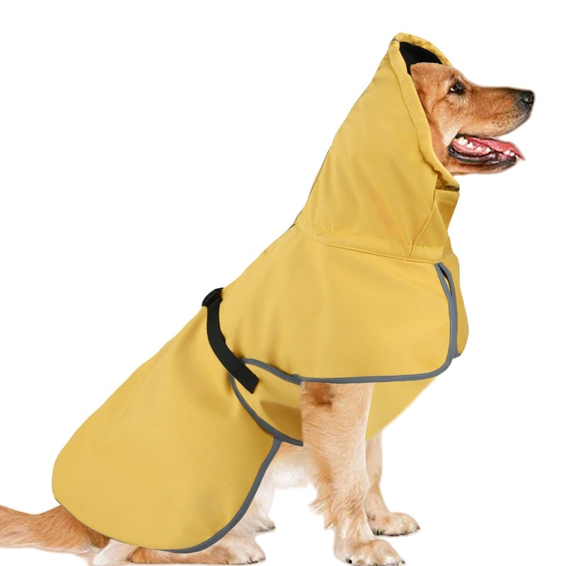DELIFUR Large Dog Raincoat Waterproof – Adjustable Dog Poncho Raincoat Lightweight Rain Jacket with Soft Lining for Large Dog Yellow (X-Large) X-Large